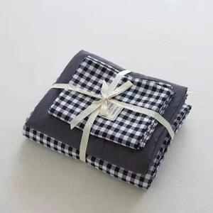 Muji Комплект постельного белья из 4 предметов (простыня 120 см, пододеяльник 150х200 см), стиль Black And White Small Check, из японской стираной хлопковой ткани