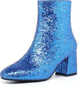 Женские ботильоны SEIFIN с блестками и пайетками, на массивном каблуке, блестящие свадебные и праздничные туфли, с застежкой-молнией сбоку, средний каблук, Blue