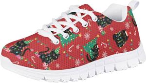 Детские кроссовки Forchrinse для девочек и мальчиков, шнуровка, беговые и теннисные, легкая спортивная обувь, обувь для праздничных мероприятий, Christmas Black Cat Print