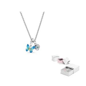 Pandora Серебряное ожерелье 925 пробы с серебряным, золотым и медным покрытием, стекло, кубический цирконий, для женщин, серебро