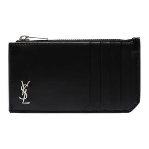 Матовый кожаный кардхолдер на плечо мужской черный SAINT LAURENT