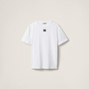 Футболка из хлопкового трикотажа MIU MIU, белый