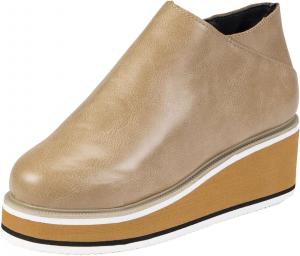 Ботильоны на каблуке Oiangi Wedge для женщин, платформенные, винтажные, с круглым носком, закрытые, с боковой молнией, на высоком каблуке, однотонные, повседневные, удобные женские туфли, Beige