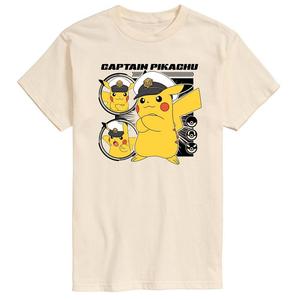 Мужская футболка с рисунком Pokemon Captain Pikachu, цвет Cream