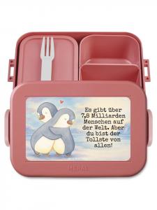 Mr. & Mrs. Panda Мягкий дизайн Bentobox с пингвинами и надписью, выполненный в пастельно-красных тонах