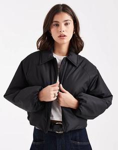 Короткая утепленная куртка-бомбер Brave Soul с воротником черного цвета