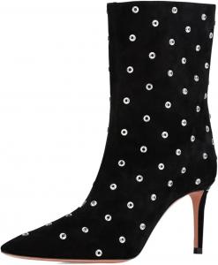 Женские стильные ботильоны с заклепками на шпильке, средний каблук, закрытый носок, модель без застежки, для вечеринок, клуба и выпускного, размер 4-16 США Wo wagas, Black