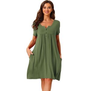 Женская пижама с мягкими пуговицами и карманами, ночная рубашка с короткими рукавами для отдыха Cheibear, цвет Army Green