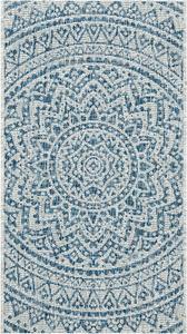 Ковер SAFAVIEH, 61 x 110 см, Washable Outdoor Courtyard Collection, Light Grey & Blue, Non-Shedding & Easy Cleaning, идеальный для патио, входной двери, прихожей, придверный ковер (CY8734-36812)