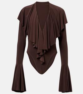 Облегающий боди с рюшами Norma Kamali, коричневый