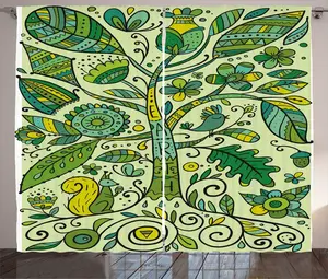 Штора ABAKUHAUS в ботаническом стиле, каллиграфические листья деревьев, универсальные ленточные шторы для гостиной с петлями и крючками, 280 x 225 см, нефритово-зеленый Abakuhaus