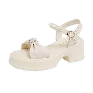 WUJI Женские сандалии на одной застежке 7 см бежевые, цвет Beige