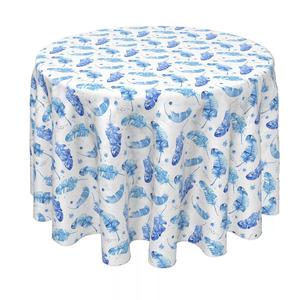 Круглая скатерть, 100% полиэстер, круглая 90 дюймов, синие акварельные перья.