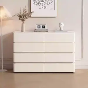 Yu Senyi Комод 100х40х80 см для спальни из массива дерева с кожаными вставками, 8 ящиков, полностью собран