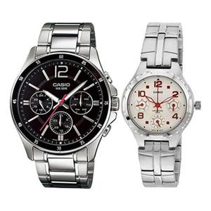 Часы CASIO Couple Waterproof Stainless Steel Strap SilverWhite Analog, белый