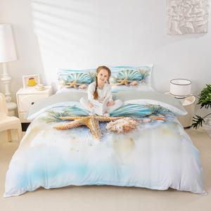 Erosebridal Комплект постельного белья Summer Beach Nautical с морским принтом из легкого материала, White and Light Blue