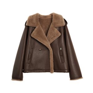 ELLE Женская шуба Coffee Lapel Moderate