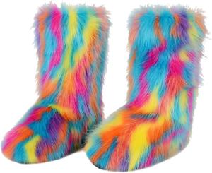 Женские зимние ботинки MH Bailment из искусственного меха, средние сапоги до икры, пушистые модные короткие зимние ботинки, Multicolor-B