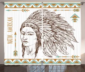 Штора ABAKUHAUS в этническом деревенском стиле, портрет, для спальни, присборенная тесьма с петлями и крючками, 280 x 175 см, шоколадно-бело-бирюзовый