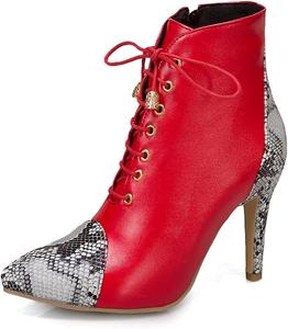 Женские модные ботильоны VOKLIN на высоком каблуке-стилетто с заостренным носком, шнуровкой и боковой молнией, стильные короткие ботинки, Red-Velvet Lined