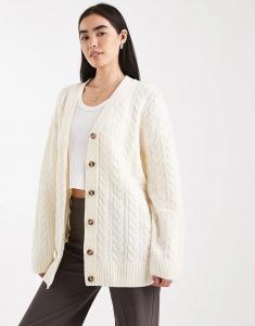 Свободный удлиненный кардиган Miss Selfridge кремового цвета с косами