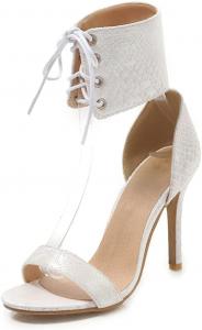 Женские ботильоны на высоком каблуке MRKEWUNEY с открытым носком и шнуровкой, летние модные ботильоны, 37 White