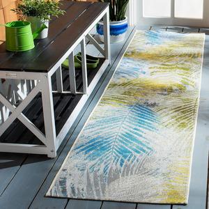 Ковер-дорожка SAFAVIEH, 61 x 244 см, Summer Collection Green / Grey SMR485Y для дома и улицы, не линяет, легко чистится, для патио, заднего двора, крыльца, террасы, прихожей