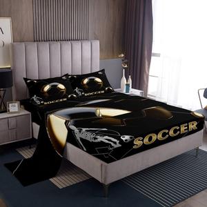 Erosebridal 3D футбольный комплект постельного белья для детей с геометрическим медовым узором и спортивным пэчворком, Black Gold