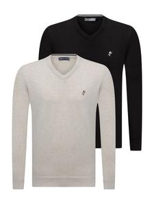 Свитер с v-образным вырезом Jacey Quinn Sweater, цвет beige/black