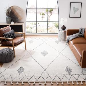 SAFAVIEH Casablanca коллекция ковер 153 x 244 см - Ivory & Black, ручной работы марокканский с кистями шерстяной, идеально для помещений с высокой проходимостью в гостиной, спальне (CSB489A)