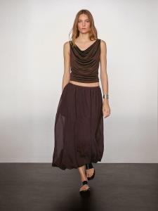 Юбка миди с плиссировкой и пышной юбкой Massimo Dutti, бургундия