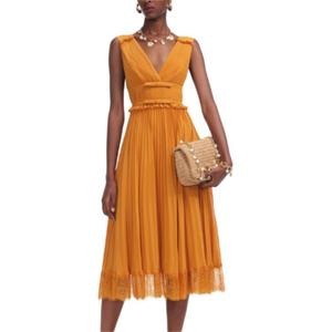 Платье с кружевной отделкой и плиссировкой Self Portrait Self-portrait, ярко-оранжевый