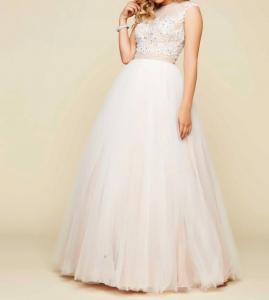 Бальное платье из тюля с иллюзией декольте цвета слоновой кости/телесного цвета Mac Duggal