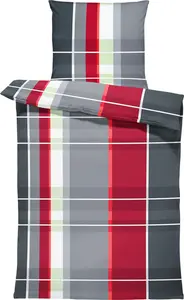 Постельное белье 155x220 см клетчатое антрацитово-серое-красно-бордовое микрофибра большого размера One-Home
