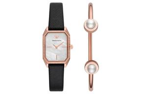 Наручные часы с кварцевым механизмом и кожаным ремешком, белый циферблат 24 мм, женские часы EMPORIO ARMANI