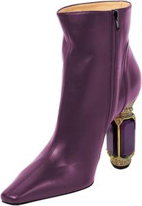 Женские ботильоны XYD с закрытым квадратным носком, стразами и кристаллами, на устойчивом каблуке, с боковой молнией, модная обувь для вечеринок и официальных мероприятий, Purple Leather