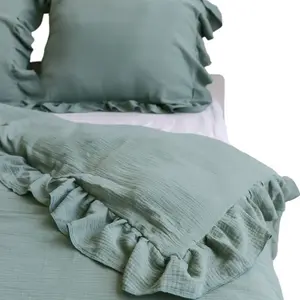 Комплект постельного белья из муслина с оборками: пододеяльник 200x200 см + 2 наволочки 70x80 см, цвет Бохо-зеленый EDANTI