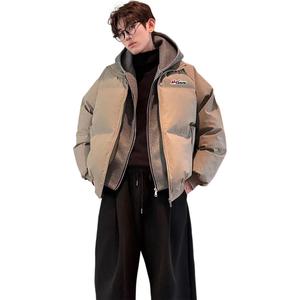 Пуховик Unisex с капюшоном, утепленный флисом, стиль Mock Two Piece WARRIOR, серый (diy badge)