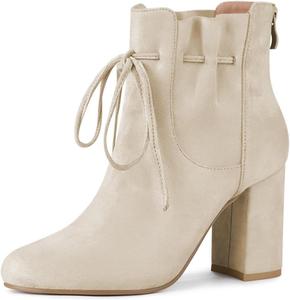 Wansseny Женские стильные массивные ботильоны на высоком каблуке с эластичной шнуровкой, круглым носком, удобные повседневные и вечерние ботинки, размер 4-16 US