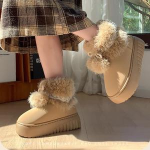 Женские милые зимние ботинки с толстой подошвой - удобные плюшевые зимние тапочки, высокие теплые хлопковые ботинки для дома и улицы Azttoztto, Dark Khaki