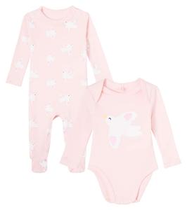Детский комплект из хлопка: боди и слип с принтом Stella McCartney Kids, Rosa/Bianco
