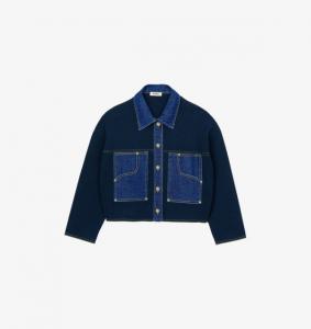 Кардиган с заостренным воротником и отделкой из денима Sandro, синий