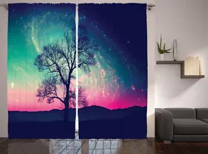 Шторы ABAKUHAUS Rustic, Северное сияние, универсальные, для гостиной, ленточные шторы с петлями и крючками, 280 x 175 см, цвет розовый, аквамарин, темно-синий Abakuhaus