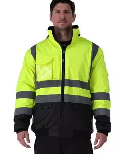 Большая и высокая куртка-бомбер HiVis Waterproof - защита от экстремального холода, высокая видимость, подкладка из флиса, выдвижной капюшон Refrigiwear, зеленый