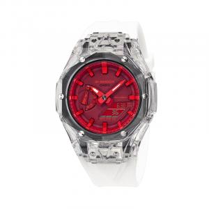 Часы Casio G-Shock Analog-Digital 2100 Series, арт. GA-2100-4A, белый/прозрачный/красный