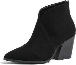 Женские осенние ботинки с острым носком, массивным каблуком, имитацией замши, нарядные ботильоны с задней молнией Generic, Black