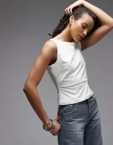 Облегающий топ с вырезом-лодочкой из полиамида цвета слоновой кости ASOS DESIGN