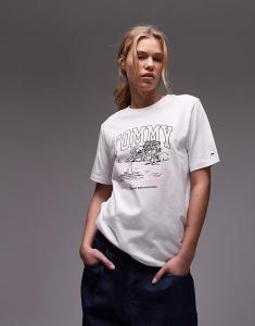 Футболка Tommy Jeans свободного кроя с праздничным принтом в белом и розовом цветах