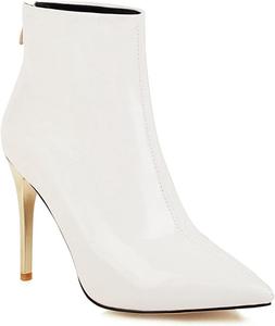 Женские модные ботильоны VOKLIN на высоком каблуке с острым носком и молнией, для вечеринок, элегантные короткие ботинки, White