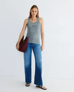 Джинсовые брюки с высокой посадкой и широкими штанинами Boss Orange, индиго